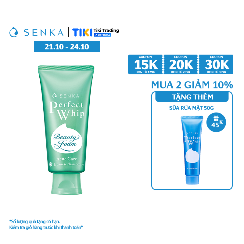 Sữa rửa mặt hỗ trợ trị mụn Senka Perfect Whip Acne Care 100g