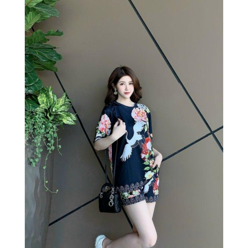 Bộ đùi nữ bigsize form rộng in họa tiết 3D hoa lá chim hạc cao cấp, sét bộ đi chơi, đồ bộ mặc nhà mùa hè mẫu mới đẹp