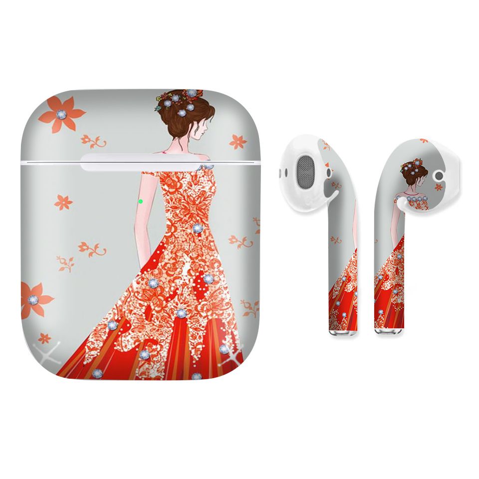 Miếng dán skin chống bẩn cho tai nghe AirPods in hình Cô gái váy đỏ - Gin002 (bản không dây 1 và 2)