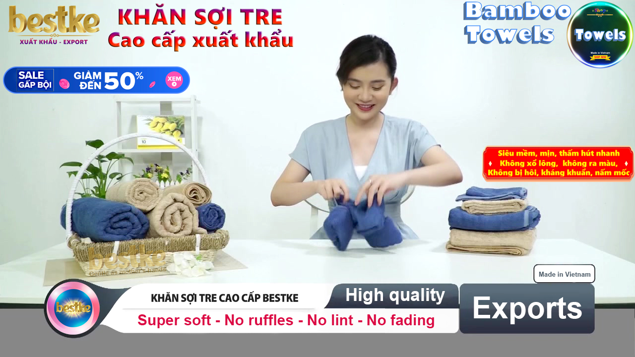 Combo 2 Khăn Mặt Bamboo Bestke Cao cấp Xuất khẩu Hàn Quốc màu xanh đậm size 30*50cm, Bamboo Towels