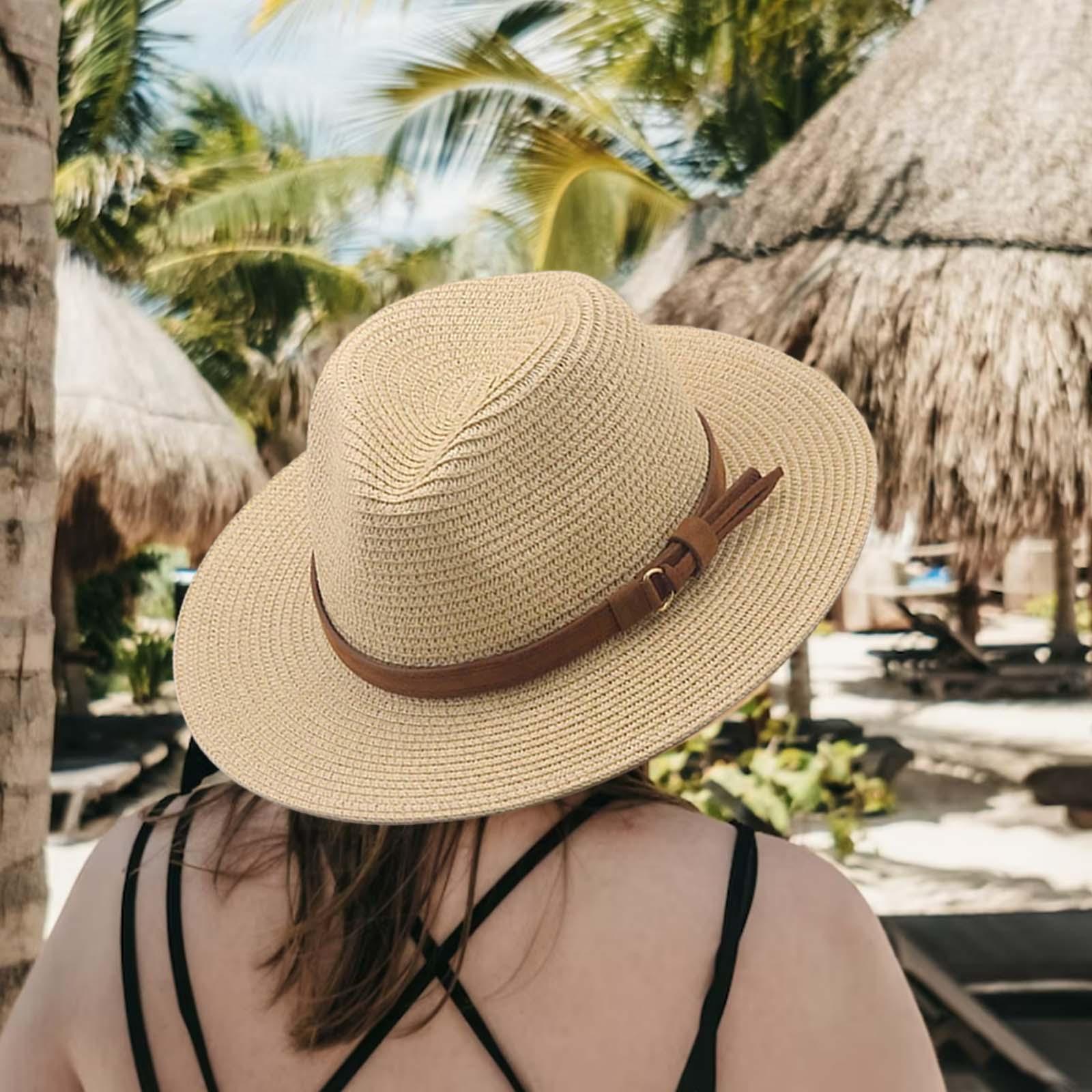 Women Men Straw Hats Panama Sunhats Beach Sun Visor UV Protective Bohemia Wide Brim Sun Hat for Travel Vacation Summer Hiking