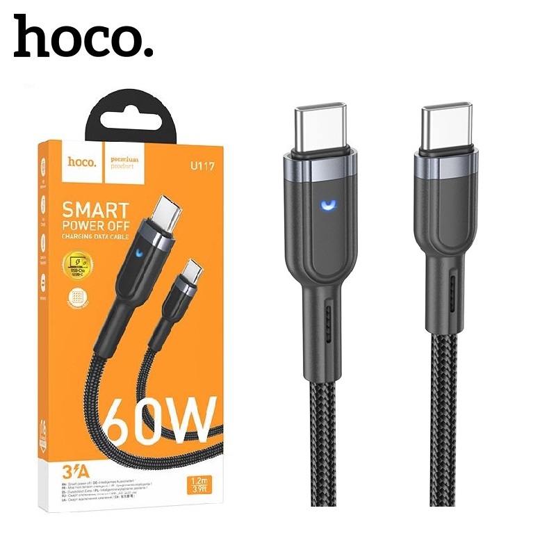 Dây Sạc Nhanh Type C To Type C 60W Tự Ngắt Thông Minh cho Iphone 15 và Android Hoco U117 Hỗ trợ sạc siệu nhanh, tính năng tự ngắt bảo vệ pin, Dây Dù chống đứt chống rối dài 1M2, truyền dữ liệu tốc độ cao - Hàng Chính Hãng