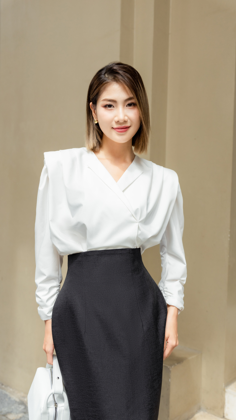 Áo sơ mi vai chờm có đệm Bianca thiết kế cao cấp WHITE CHIC