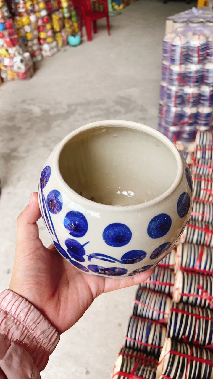 Thố Sứ Chấm Bi Xanh Truyền Thống Cổ Xưa Nhiều Size - Gà Tiềm Gà/Yến Chưng Không Chất Tạo Bóng - Gốm Xưa Nam Bộ