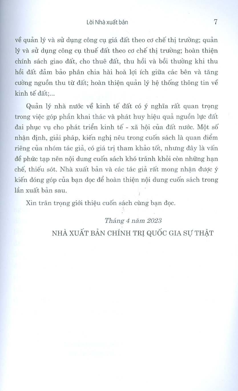 (Sách chuyên khảo) QUẢN LÝ NHÀ NƯỚC VỀ KINH TẾ ĐẤT THEO CƠ CHẾ THỊ TRƯỜNG – Hoàng Văn Cường -NXB CT Quốc Gia Sự Thật