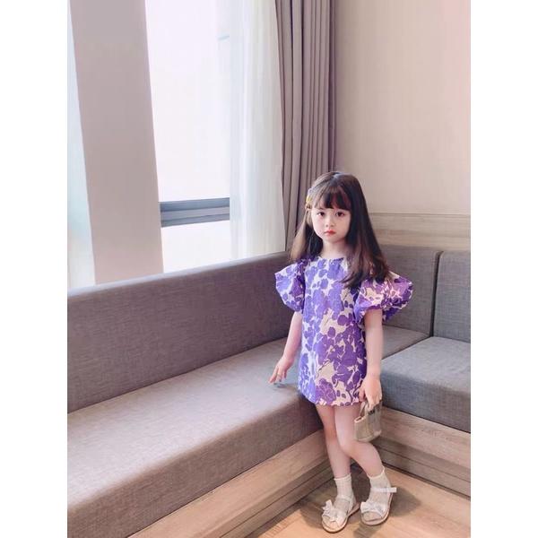 Đầm tím tay phồng bé gái