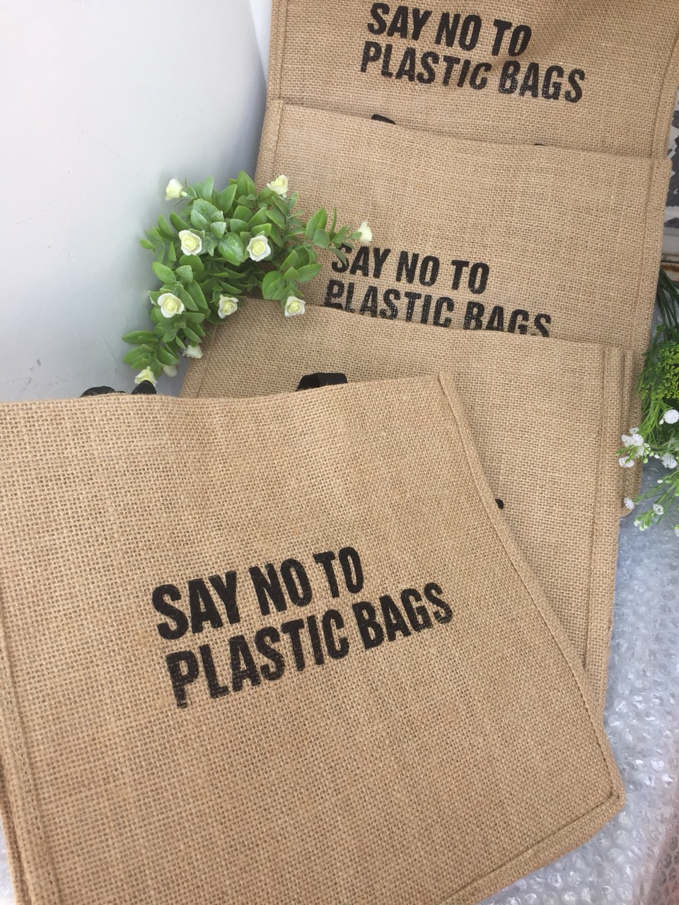 Túi vải đay cao cấp, in chữ SAY NO TO PLASTIC BAGS thân thiện môi trường, túi thời trang công sở, du lịch, dạo phố, đi biển