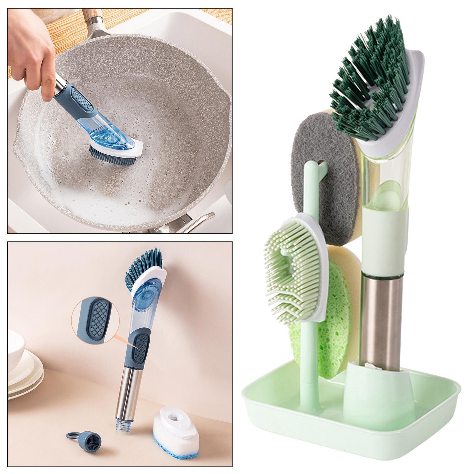 Kitchen Cleaning Brush Set Washing Scrubbing Cleaner Drying Holder Green