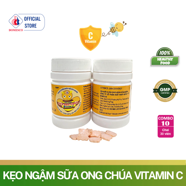 Kẹo Ngậm Sữa Ong Chúa Vitamin C Domesco Combo 10 Chai - Giúp Tăng Cường Sức Đề Kháng