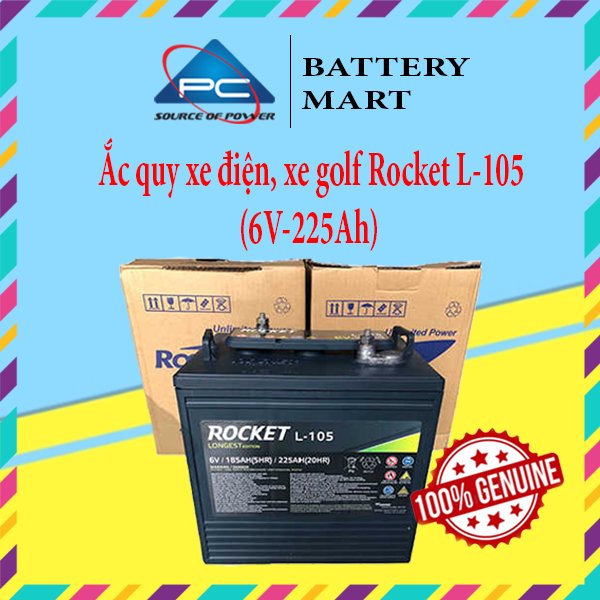 Ắc quy xe golf, ắc quy Rocket L-105 (6V-225Ah), ắc quy xe điện du lịch