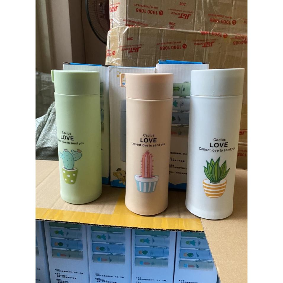 Bình nước in hình xương rồng nhiều màu 400ml cute