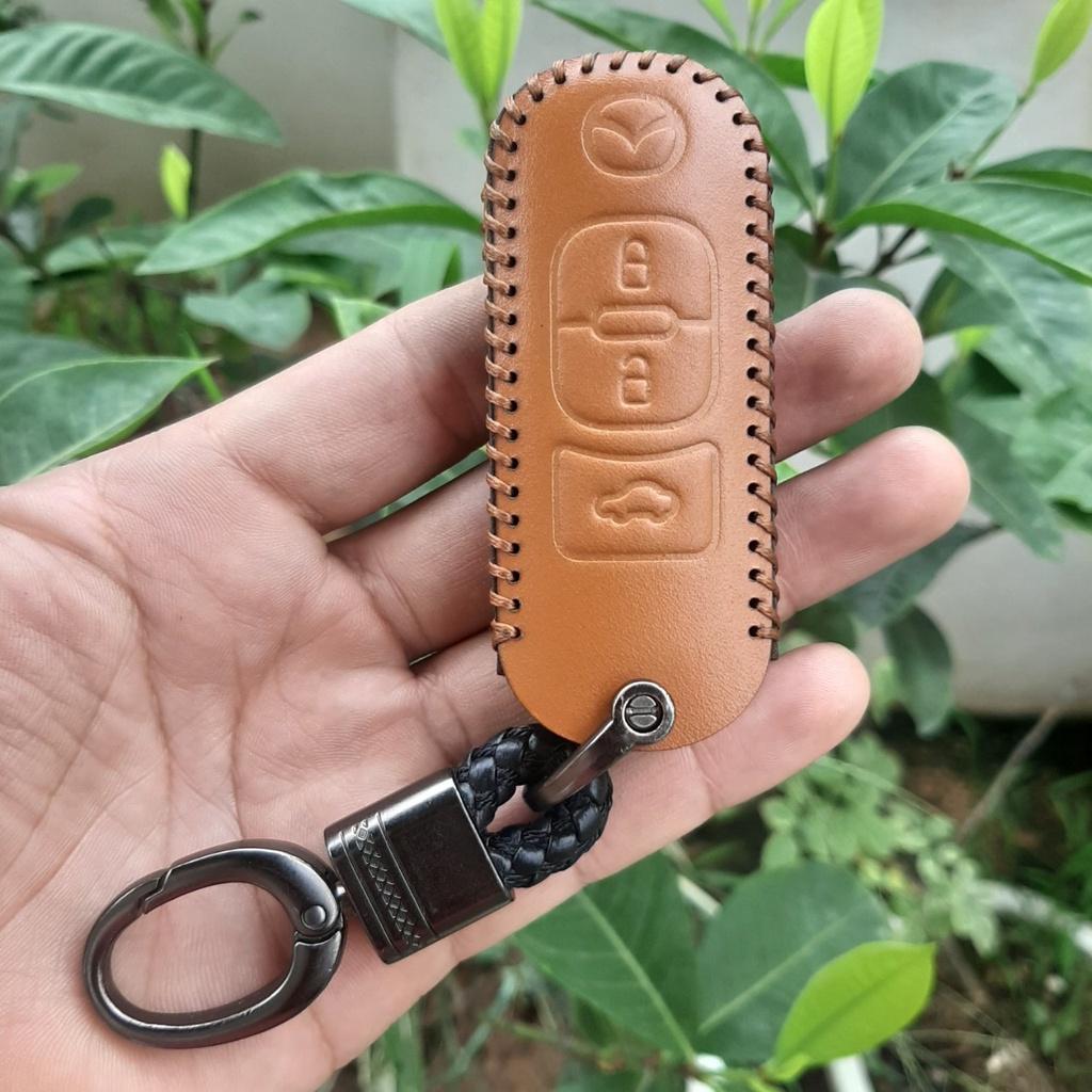 Bao Da Chìa Khóa MAZDA 3 NÚT. Da Bò Nhập Khẩu ITALIA, Khắc Tên + Số ĐT Chủ Xe