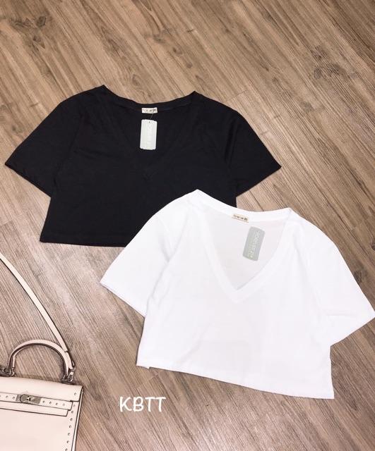 Áo Croptop Cổ Tim Form Rộng Tay Ngắn - Chất Borip