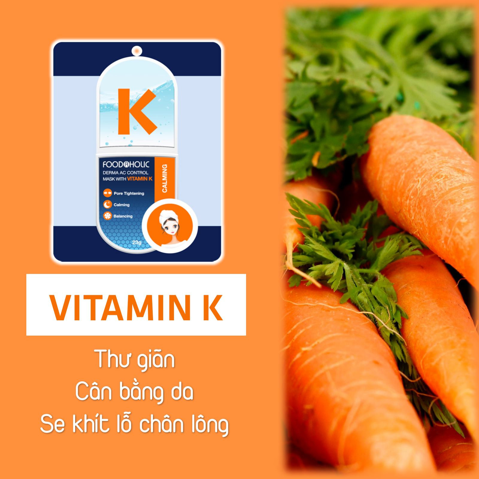 Hộp 10 Mặt Nạ Dưỡng Ẩm Cân Bằng Phục Hồi Giúp Da Thư Giãn Chiết Xuất Vitamin K Foodaholic Derma AC Control Mask 23g x 10