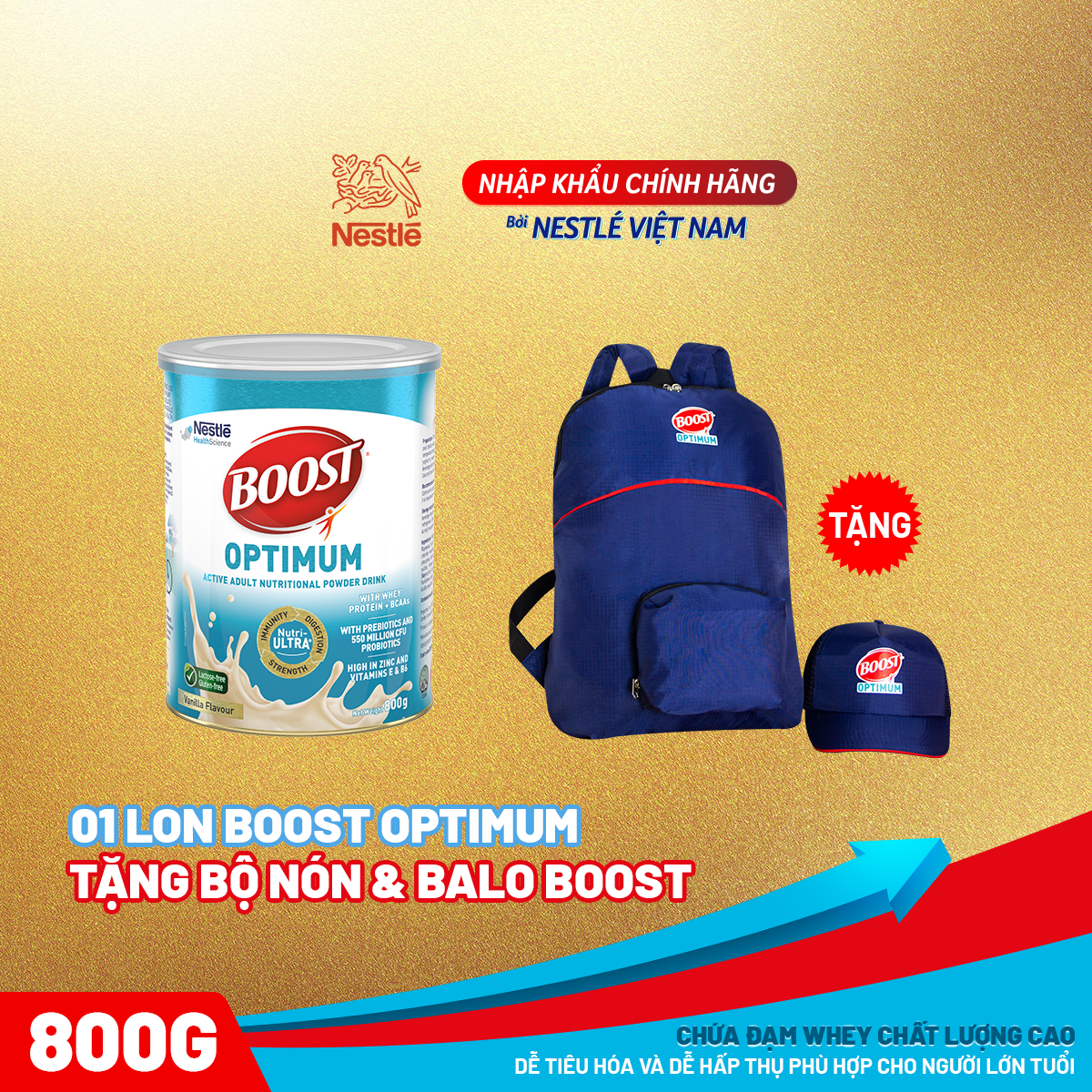 Hình ảnh [Mẫu mới] Sản phẩm dinh dưỡng y học Nestlé Boost Optimum bổ sung dinh dưỡng cho người lớn 800g - Tặng bộ nón và Balo Boost