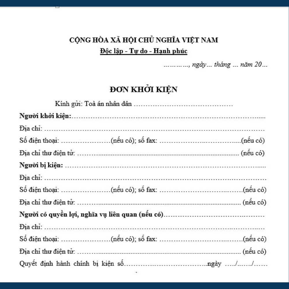 Mẫu đơn khởi kiện vụ án hành hành chính mới nhất đúng chuẩn quy định pháp luật + Bản hướng dẫn của Luật sư