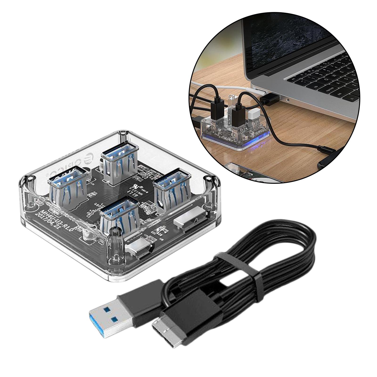 Transparent Frame HUB 4 Ports USB3.0 Adapter Splitter, Easy to Use and Carry,Portable Dongle
