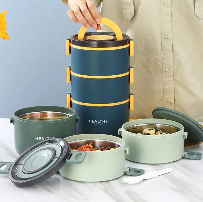 Hộp cơm 3 Tầng 3 Màu Lõi Inox Cao Cấp Healthy đựng đồ ăn