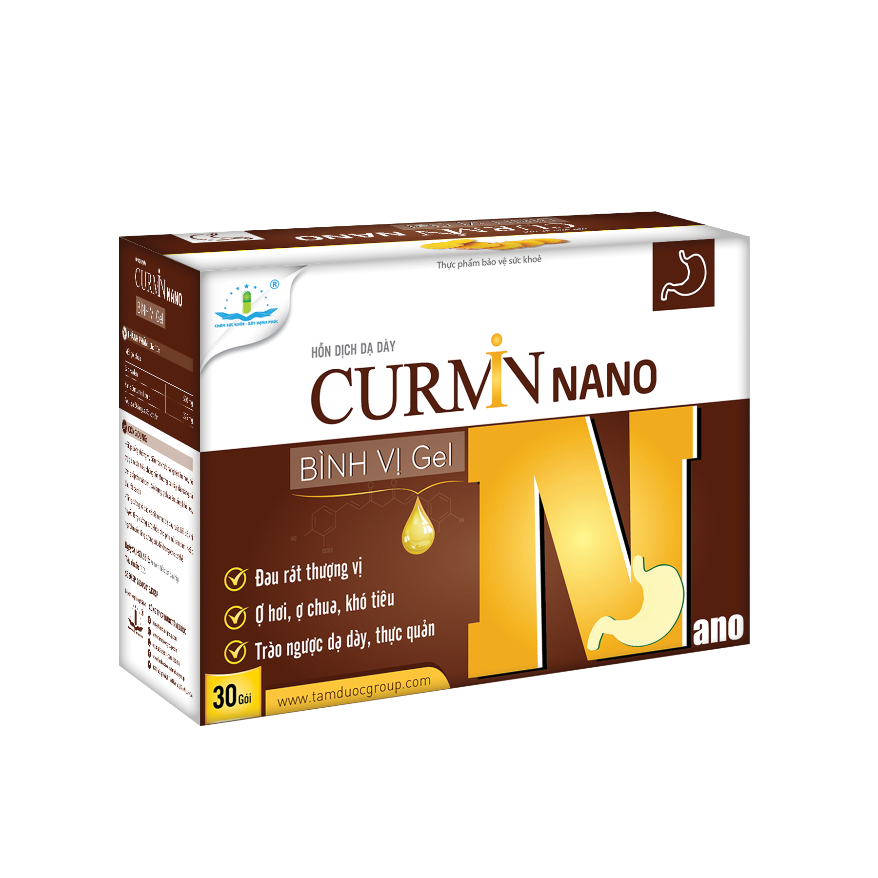 CURMIN NANO BÌNH VỊ GEL - DẠ DÀY CHỮ N Tâm Dược Hỗ Trợ Cho Người Đau Dạ Dày, Tá Tràng, Đại Tràng, Giảm Nhanh Cơn Đau Rát, Trào Ngược Hộp 30 Gói