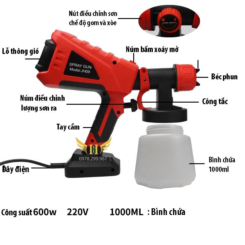 Máy Phun Sơn Cầm Tay SPRAY - JH09 - Dùng điện 220V - Công suất 600W - Bình 1lLít