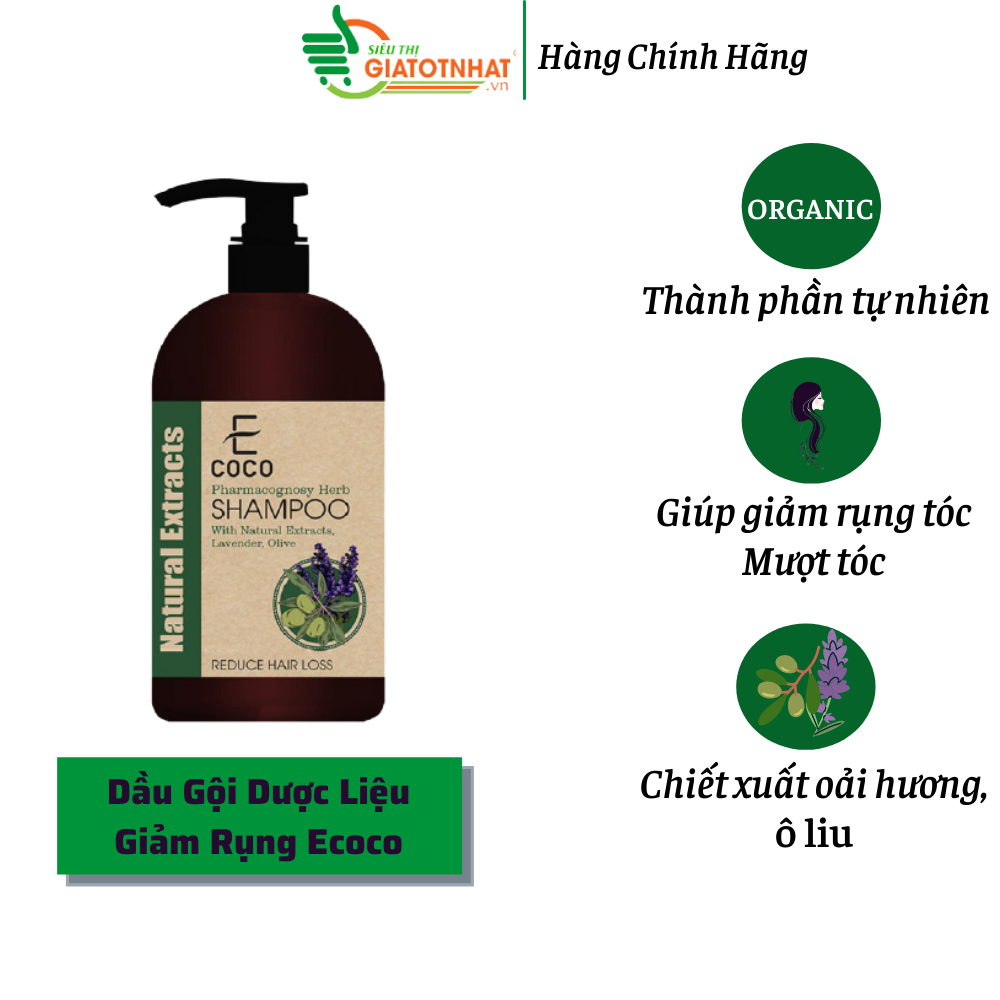 Dầu gội dược liệu giảm rụng tóc chiết xuất oải hương, ô liu Ecoco 336g - Combo 2 chai