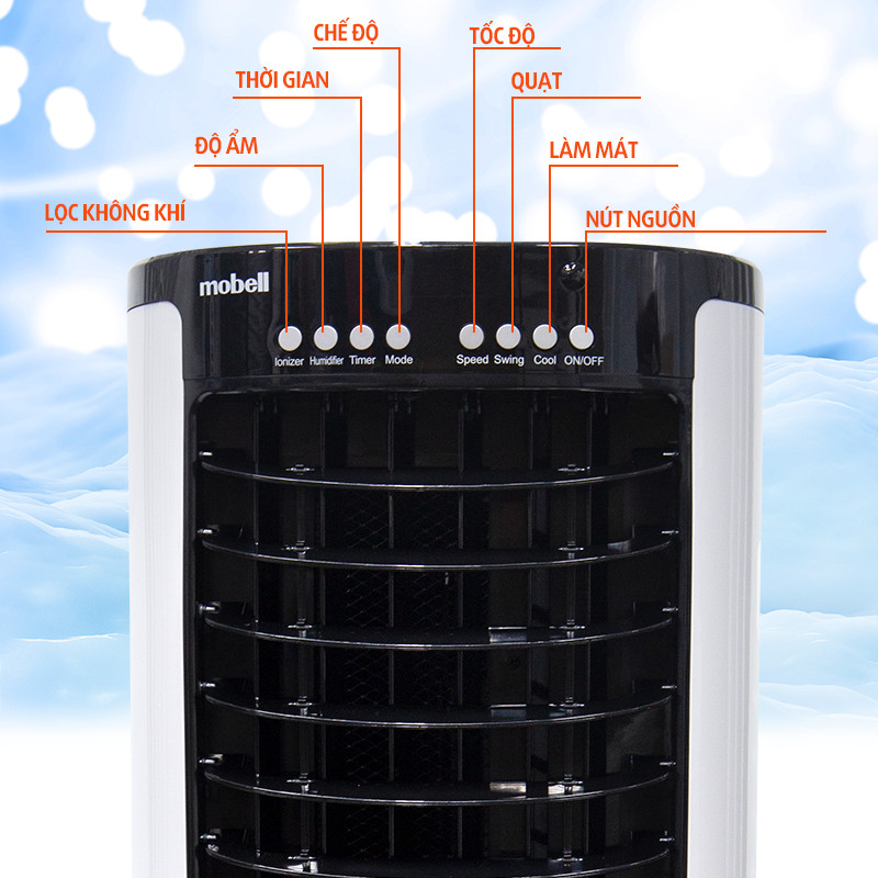 Quạt Điều Hòa Không Khí, Máy Làm Mát Mobell 3116A Với 3 Cấp Gió, Công Suất 130W, Dung Tích 12L Có Remote, Tiết Kiệm Điện Giúp Làm Sạch Không Khí - Hàng Chính Hãng