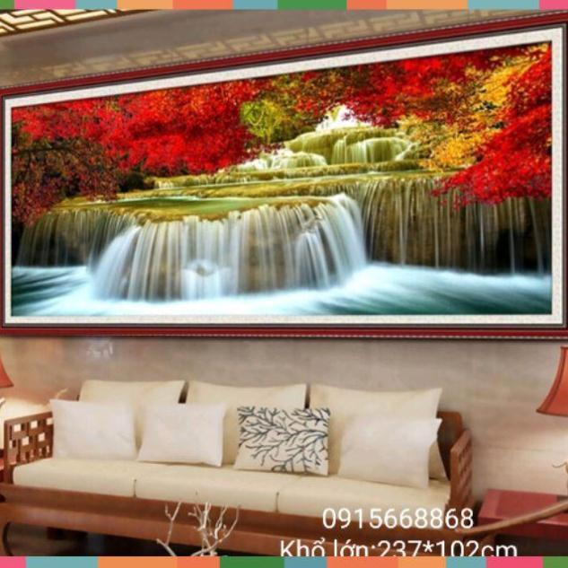 Tranh thêu khổ lớn Phỏng cảnh rừng cây lá đỏ tuyệt đẹp kt 237*102cm