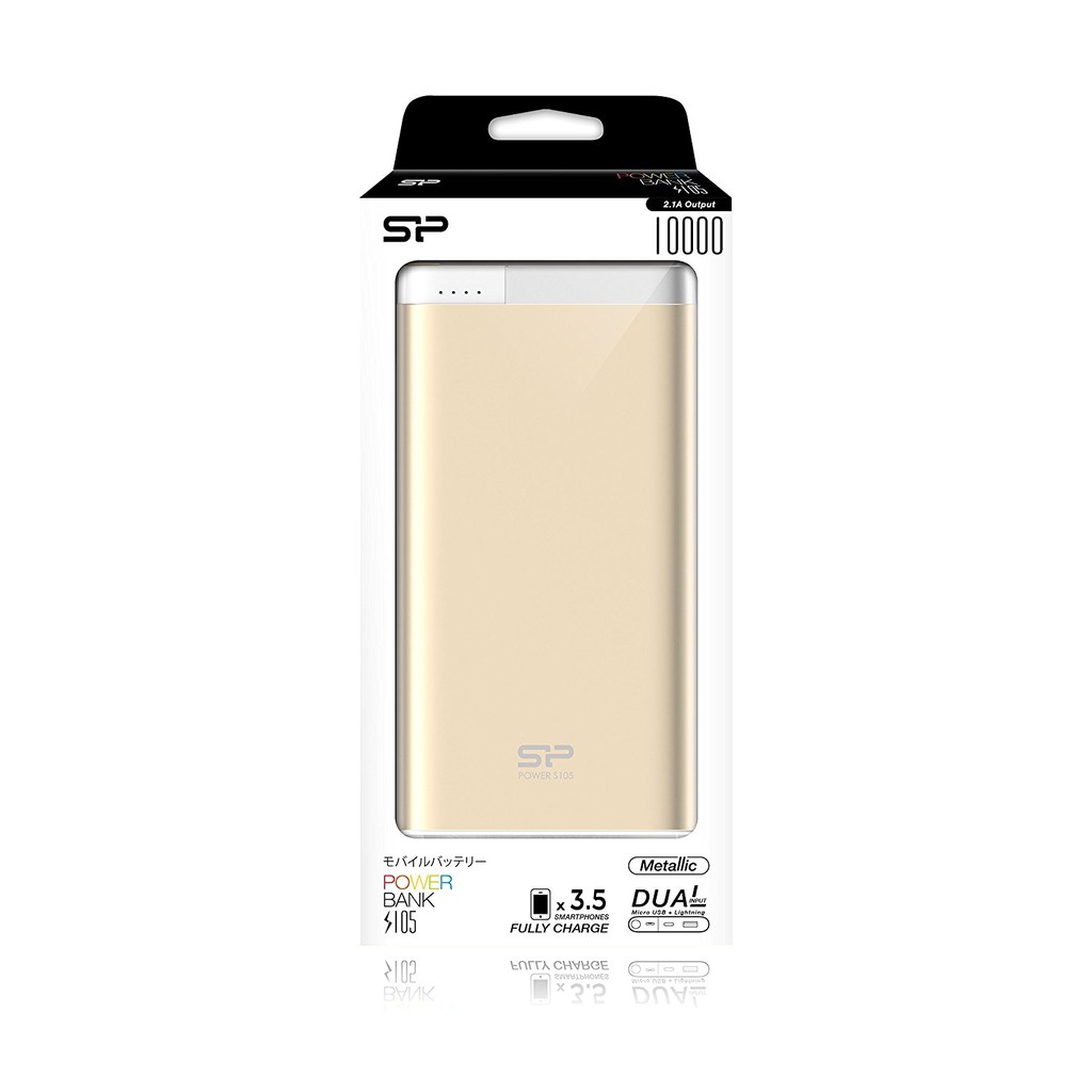 Pin sạc dự phòng Silicon Power S105 10.000mAh hỗ trợ sạc vào lightning iPhone/iPad (Gold) - Hàng Chính Hãng