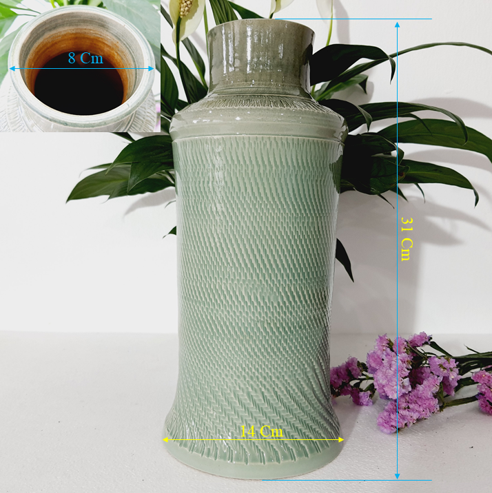 Bình hoa vuốt tay mầu xanh ngọc H31