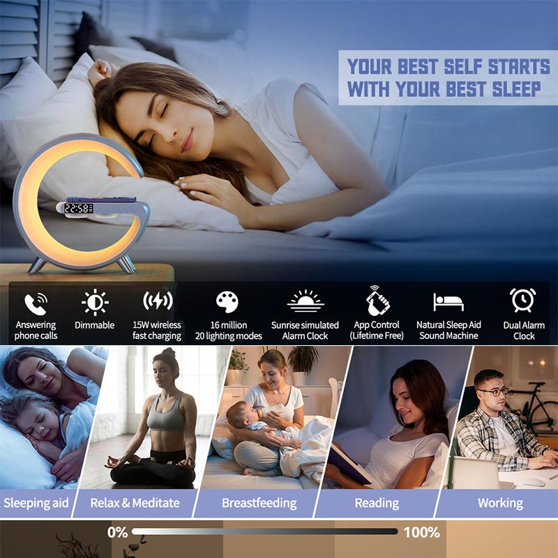 Đồng hồ báo thức không dây đa chức năng đồng hồ báo thức Bluetooth điều khiển ứng dụng LED Đèn LED Night Light RGB Bàn làm việc cho iPhone