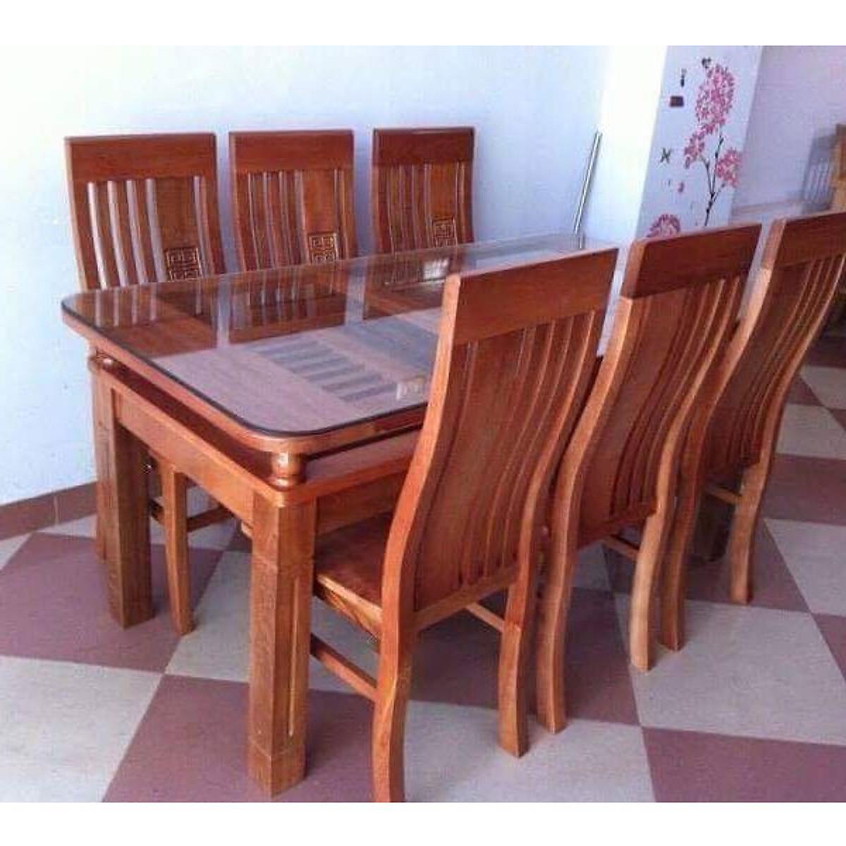 Bộ bàn ghế ăn 2 tầng gỗ xoan đào 1m6