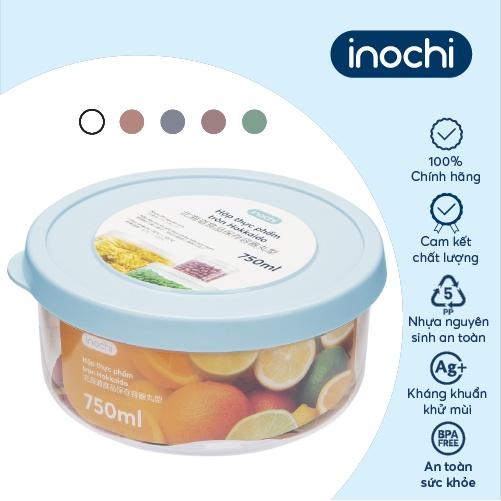 Hộp thực phẩm tròn Inochi Hokkaido 750ml Thân Trắng trong + Nắp Trắng trong/Xanh/Cam/Hồng