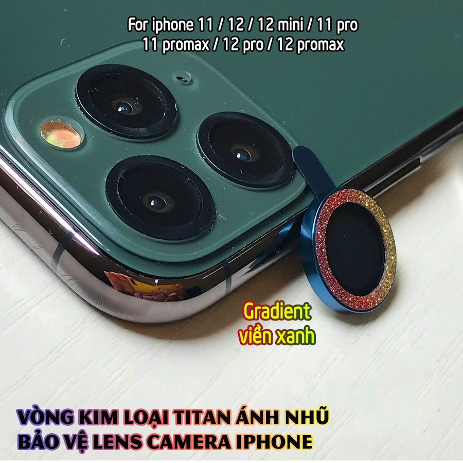 Tặng hộp đựng lens cao cấp_Vòng kim loại titan ánh nhũ bảo vệ lens camera dành cho dòng Iphone 11/ Iphone 12 - Gradient nhũ viền màu
