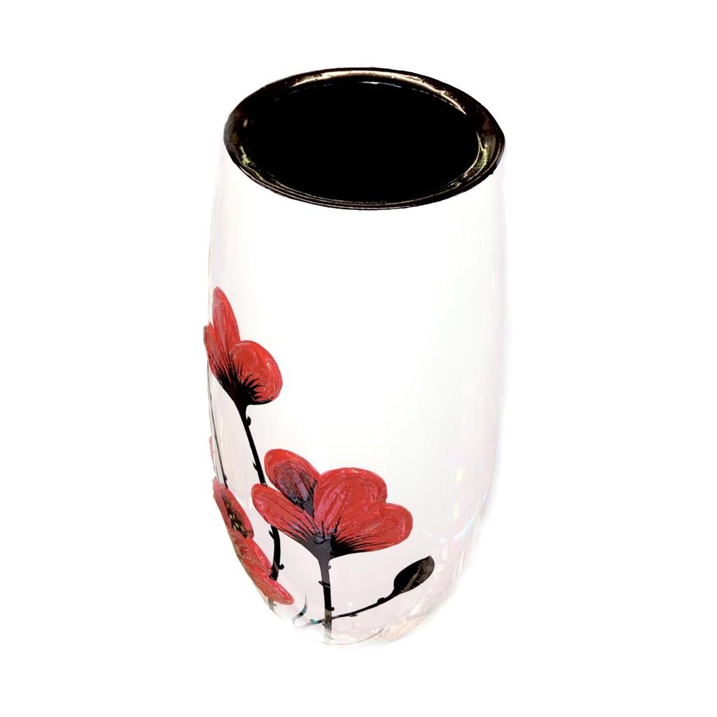 Bình Cắm Hoa Họa Tiết Hoa Đỏ Nổi 45cm