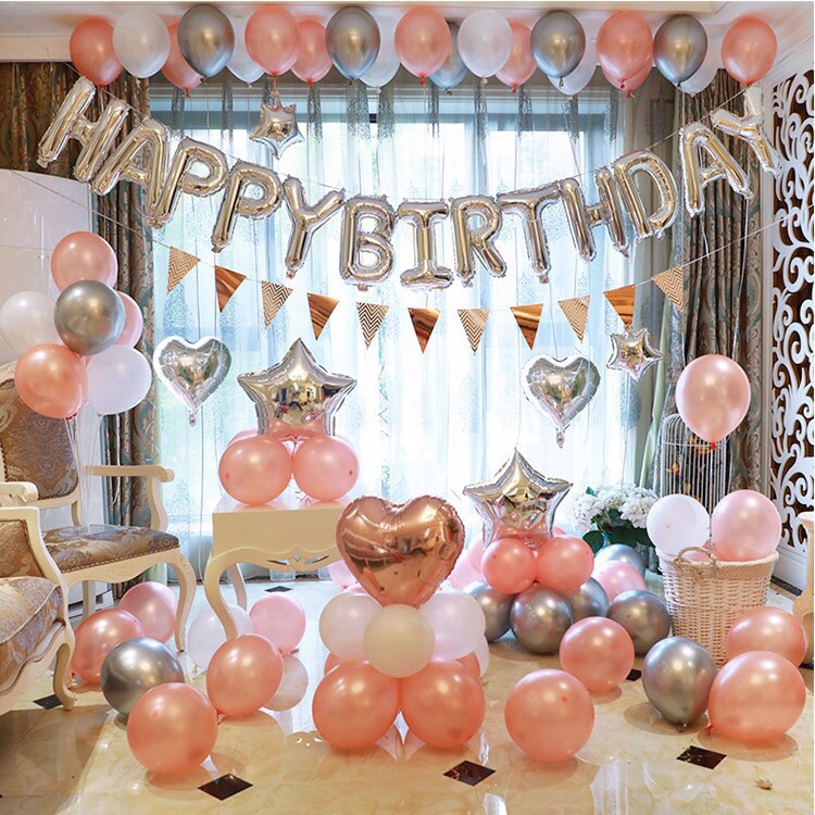 Bộ bong bóng trang trí sinh nhật rosegold birthday set snnl51