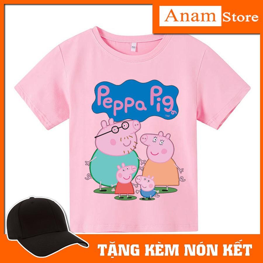 Áo thun trẻ em nhiều màu Heo Peppa Pig, Tặng kèm nón kết, có size người lớn, Anam Store