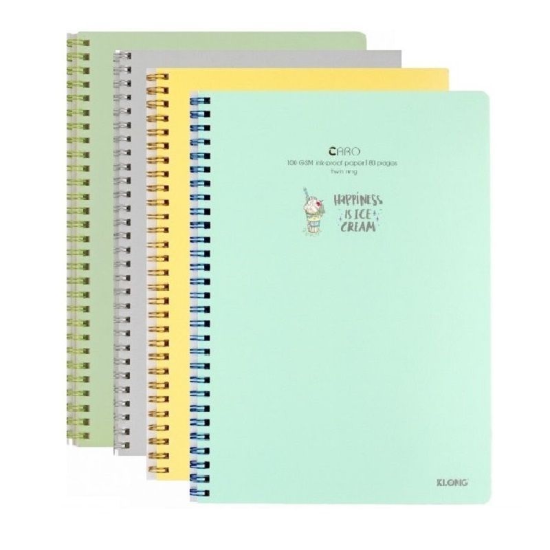 Set 4 quyển vở lò xo kép Caro 5x5 B5 bìa nhựa Klong 574 / 575 / 576