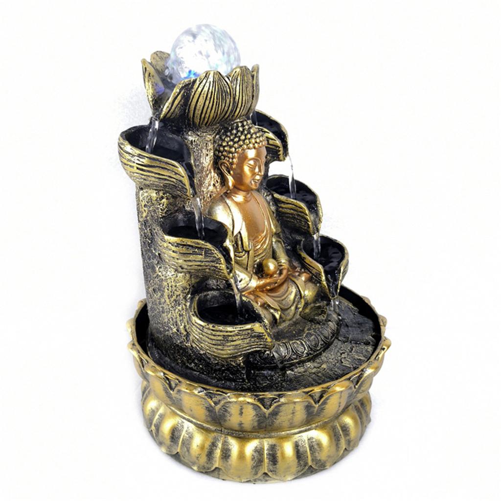 Sitting Buddha Fountain Fengshui Buddha Indoor Decoration Zen Meditation Tabletop Decorative Waterfall with Led Light for Office and Home Decor