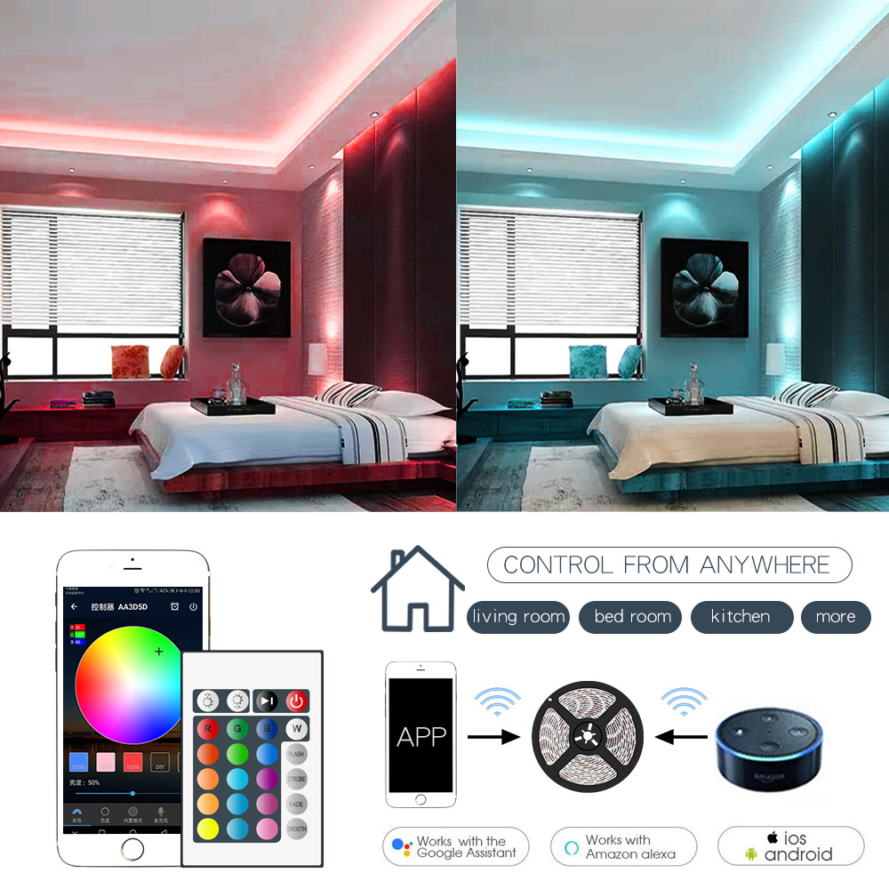 Dây Đèn LED Quấn Cây 5050 Dài 10M 300 Bóng, Điều Khiển Wifi, Chống Nước Kèm Nguồn 6A