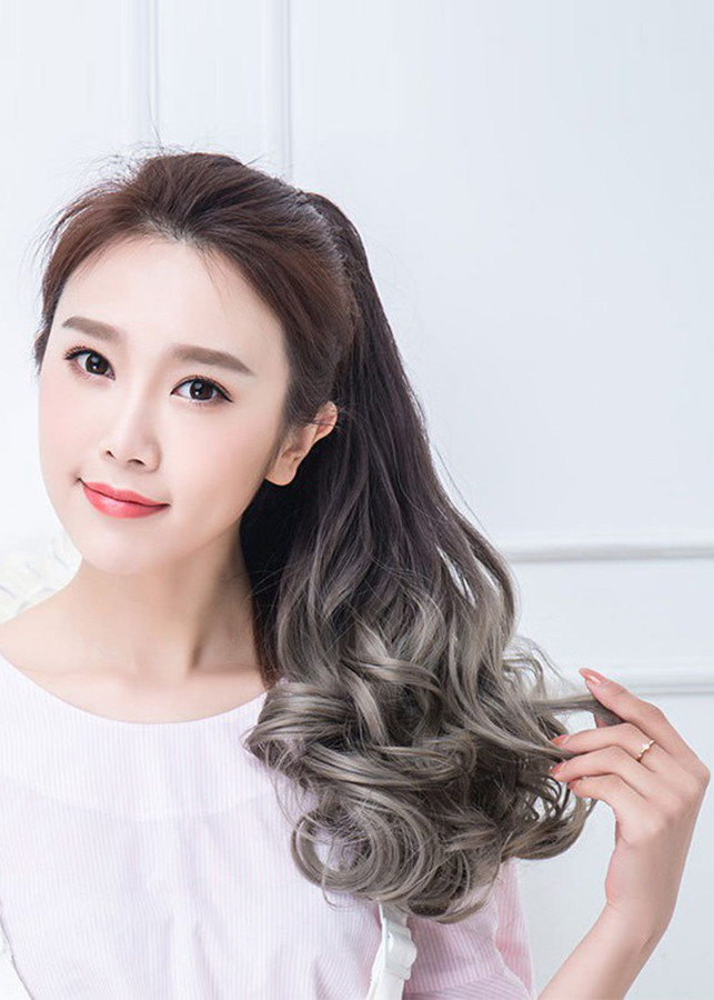 Tóc Giả Ngoặm Omber Km22R ❤️FREESHIP❤️ ngoạm tóc giả ombre xám khói, quặm tóc ombre, tóc giả kẹp ngoạm