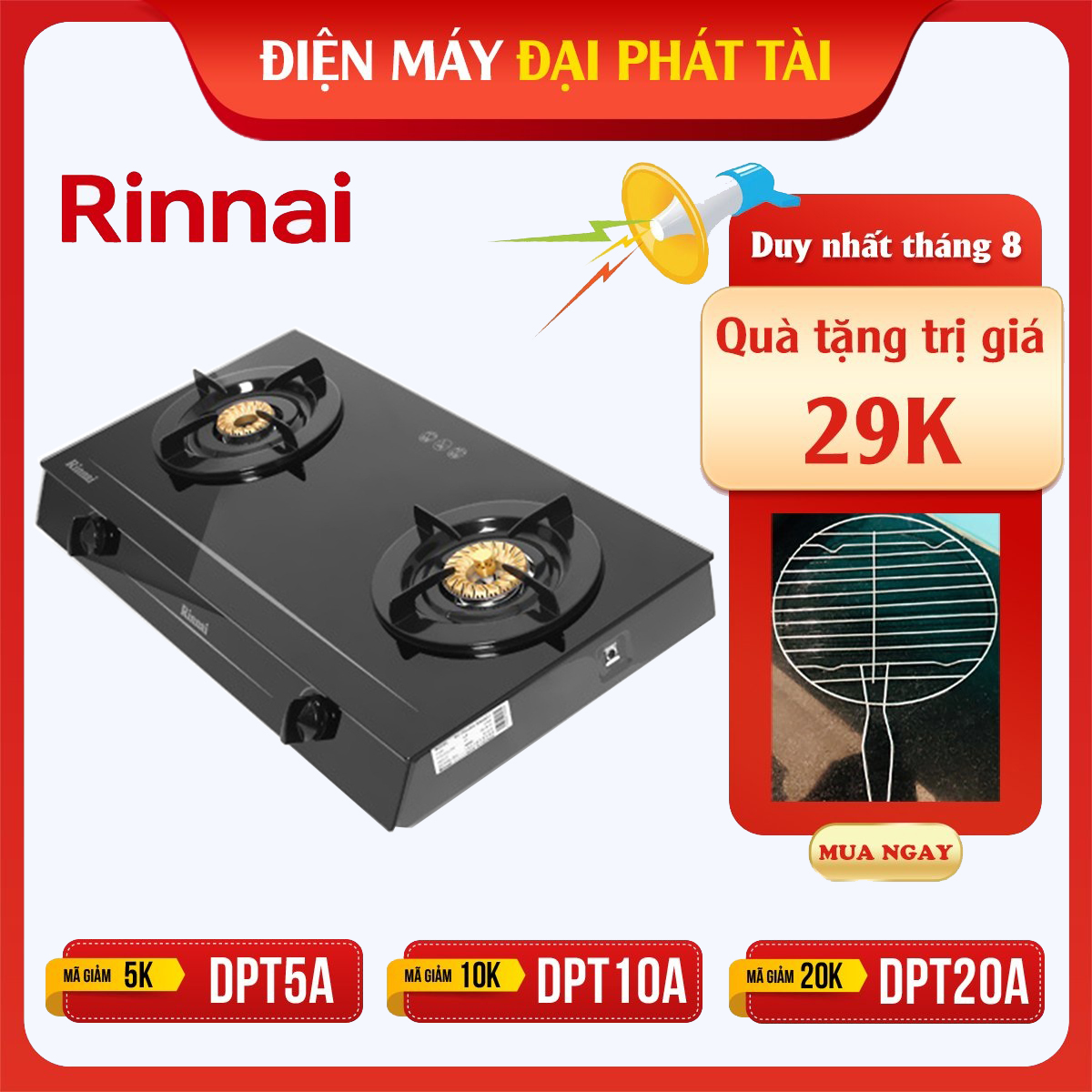 Bếp Ga Đôi Rinnai RV-7DoubleGlass - Xám - Hàng Chính Hãng
