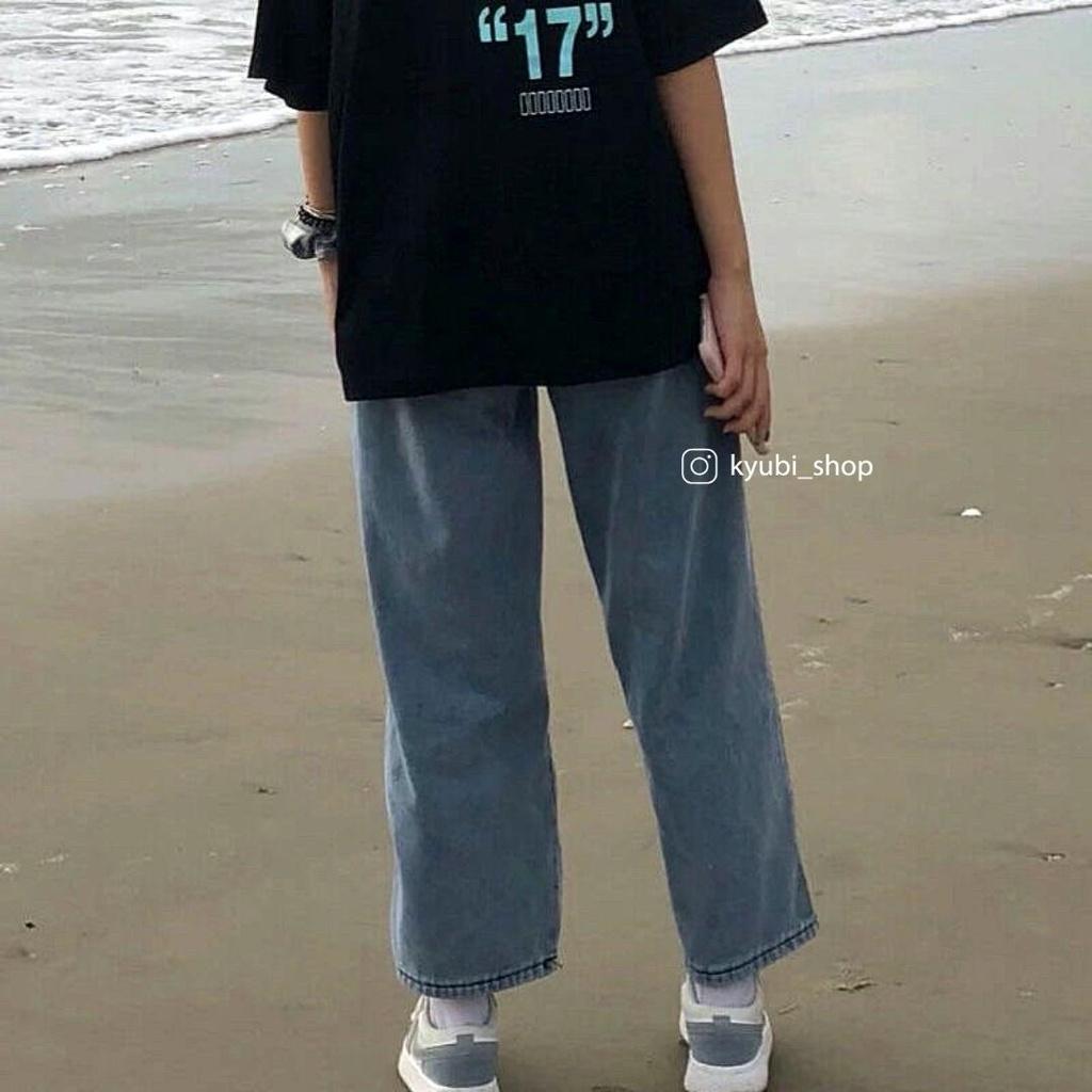 Quần jean ống đứng suông KYUBI form rộng phong cách ulzzang Hàn quốc (Có bigsize) - Baggy Jeans Cạp Lưng Cao ZEN92
