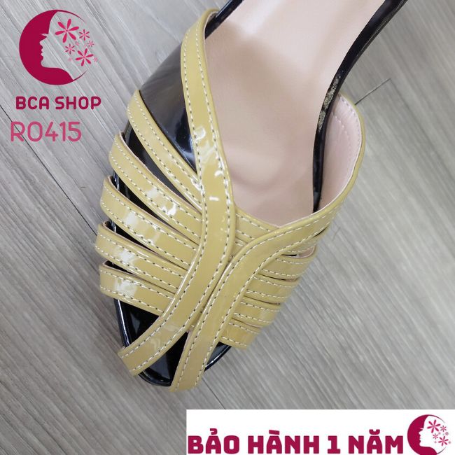 Giày cao gót nữ 7p RO415 ROSATA tại BCASHOP giày chuẩn khiêu vũ, phối màu sành điệu và thời trang - màu đen phối vàng