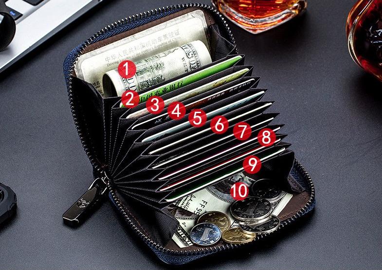 Ví đựng thẻ ATM nhiều ngăn da bò thật 100% T14 - Xanh Navy