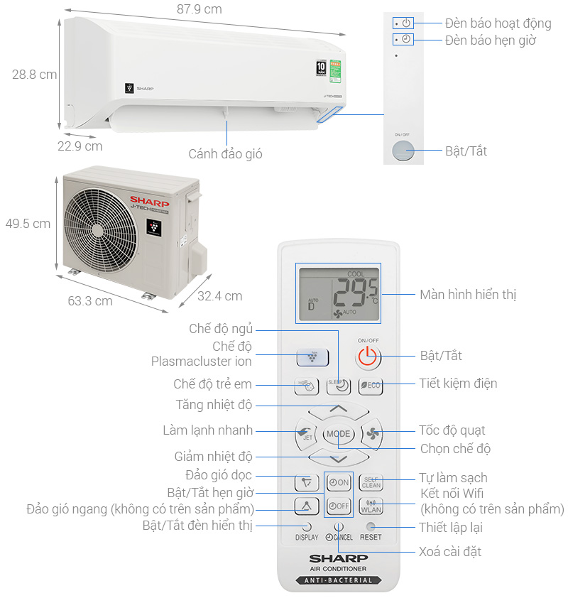 Máy lạnh Sharp Inverter 1 HP AH-XP10CMW - HÀNG CHÍNH HÃNG - CHỈ GIAO HCM