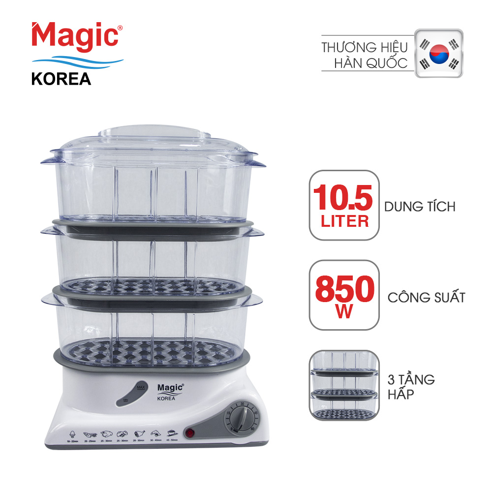 Máy hấp thực phẩm đa năng 03 tầng Magic Korea A61 - Hàng Chính Hãng