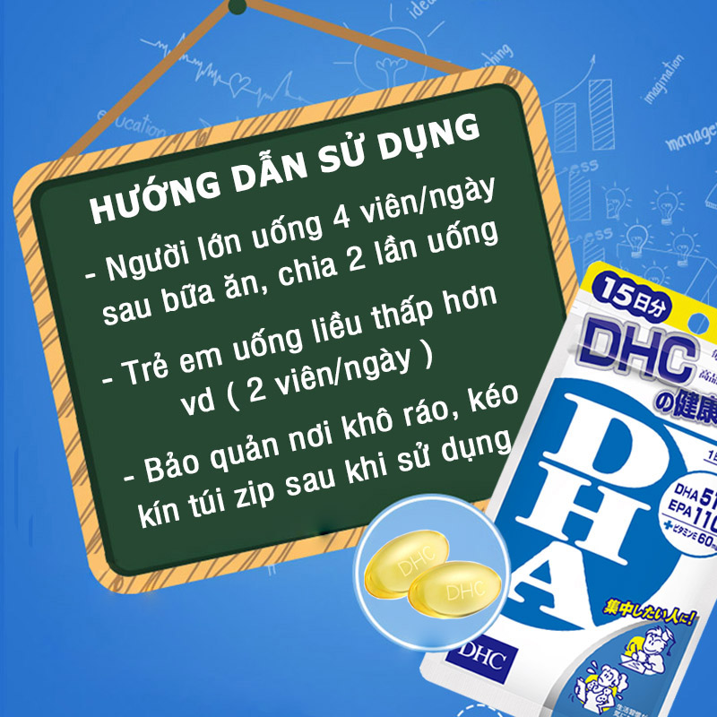 Viên uống bổ não DHC Nhật Bản thực phẩm chức năng bổ sung Omega 3, DHA, EPA phát triển não bộ, cải thiện thị lực đồng thời duy trì trí nhớ gói 30 ngày JN-DHC-DHA30