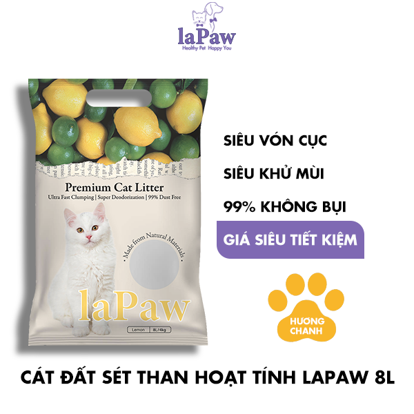 Cát vệ sinh cho mèo laPaw đất sét mix than hoạt tính 8L