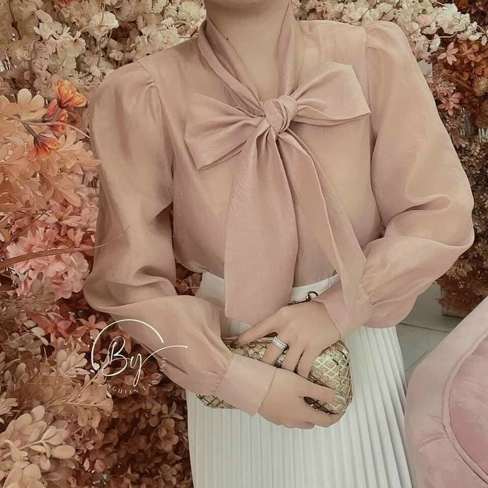 Áo sơ mi nữ cách điệu tơ nơ cổ 3 màu trơn công sở V537 KY