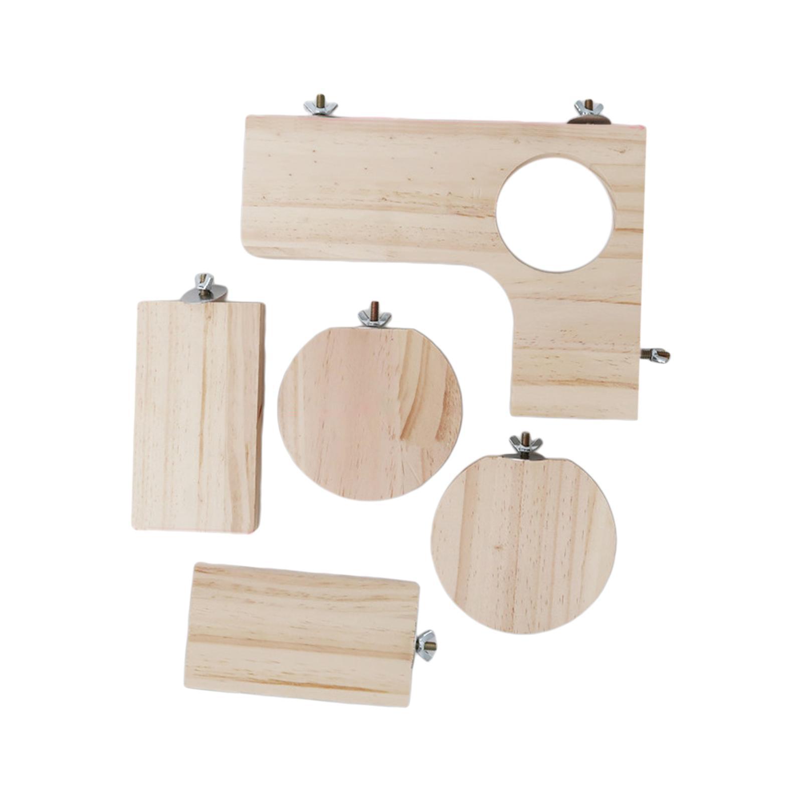 Hamster Cage Accessories Chinchilla Wooden Platform, 5Pcs of Wooden Pedal Toys, Provide a Habitat for Small Animal & Birds, for Squirrel Gerbil
